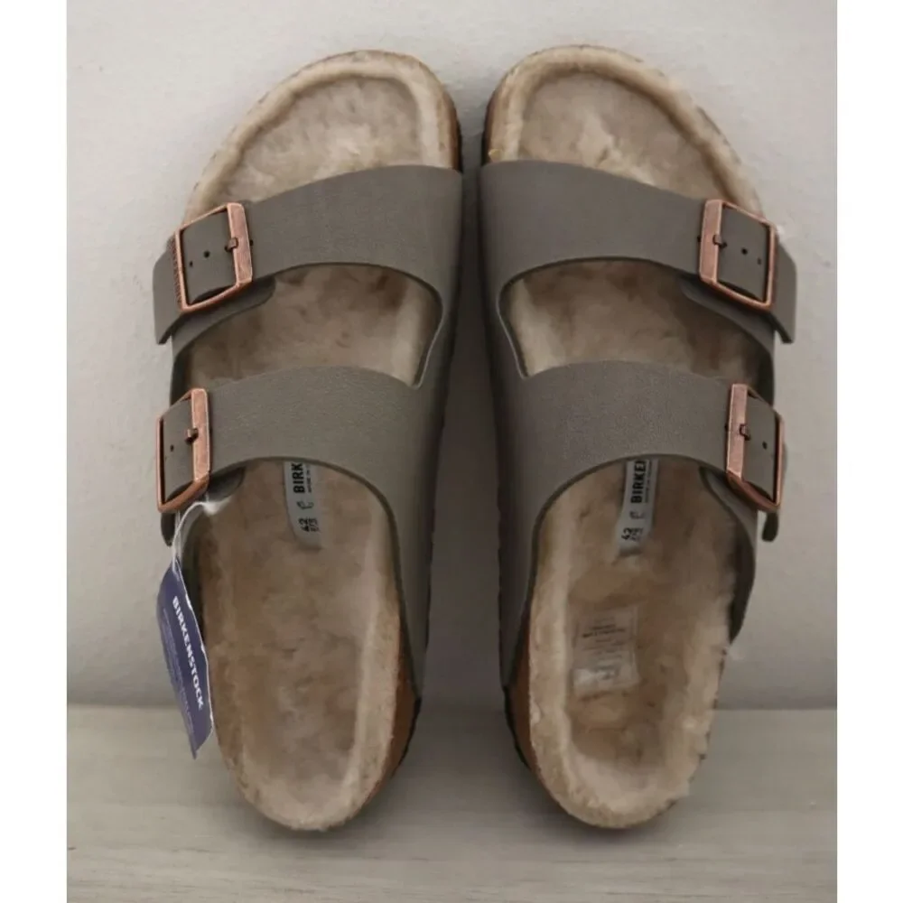 Birkenstock WMN Sz EUR 42 US 11 Green Arizona Shearling-Lined Slide Sandals - Picture 2 of 13